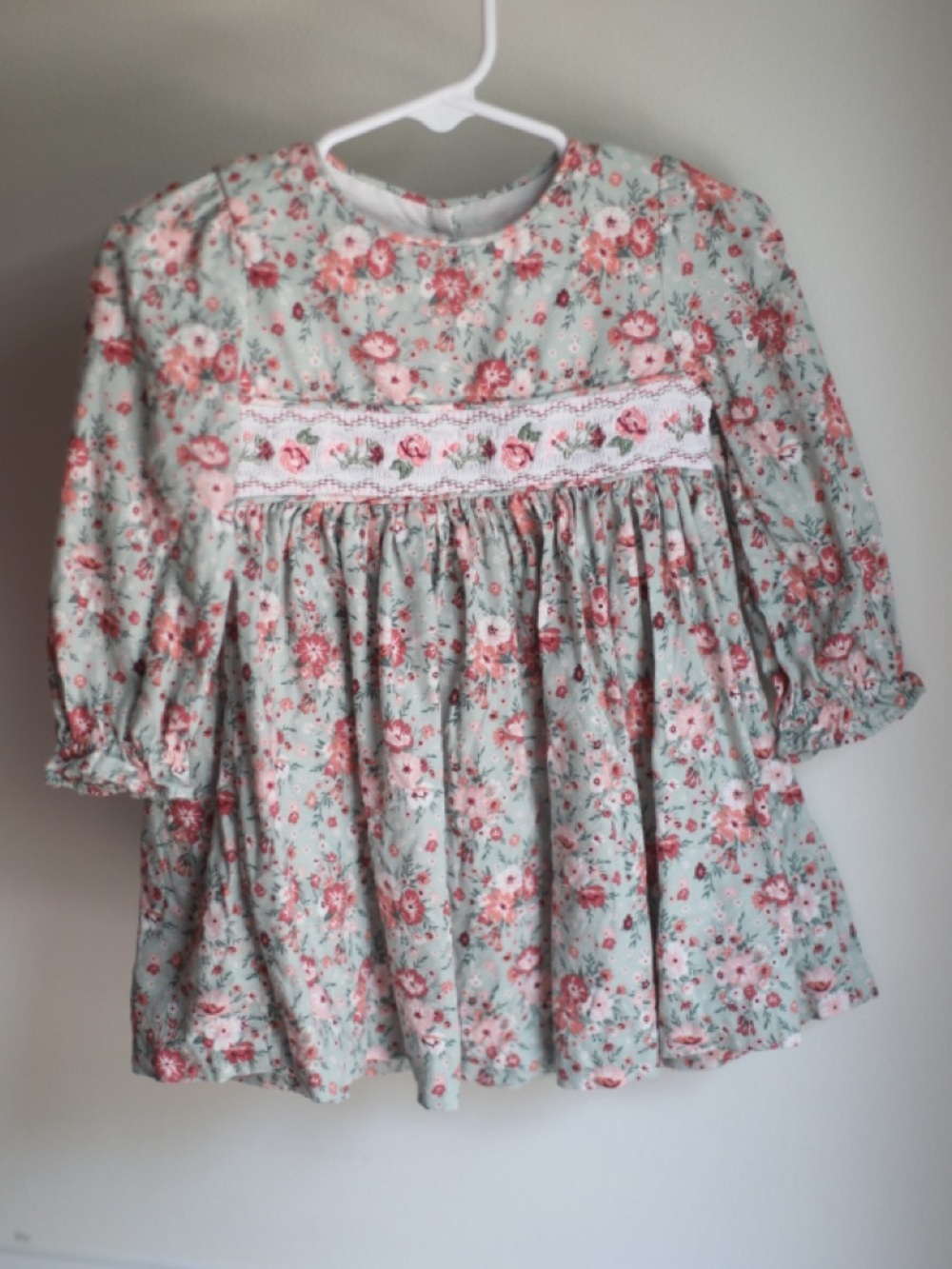Bonnie Baby Floral Smocked Dress 18M Pink Green Vintage Style